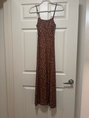 Carly Jean Los Angeles Brown Spotted Leopard Maxi Slip Dress